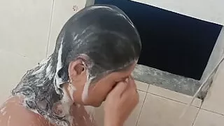 My stepson watches me secretly while I masturbate in the bathroom