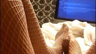 Wife in stockings hard footjob and cum on feet compilation