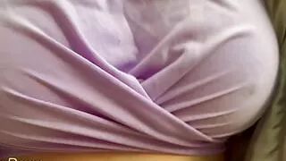 Wifey is braless in this tight pink shirt with her perfect tits flashed