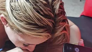 She sucks my dick while talking to her husband