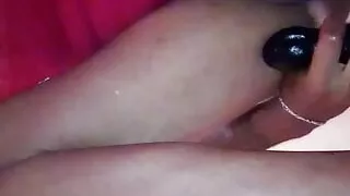 Sexy latina ts plays with huge ten inch dildo in the bathroom