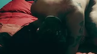 SIMP BBW stepmother seduces stepson with a mask and fucks him like a bitch in doggy style
