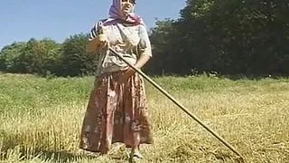 Two Farmers and One Horny Babe Bang Their Fuck Holes on the Field