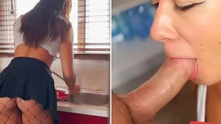 MyDirtyHobby - Beautiful maid gives her boss a deepthroat blowjob