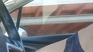 Checking the back seat, while you enjoy seeing my soft bulge