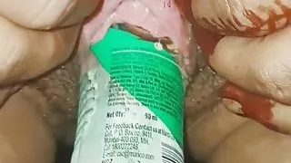 Sister-in-law inserted the whole bottle in the pussy