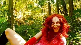 Hot horny demon bitch aving fun alone in the forest