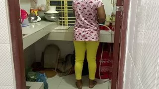 I see my stepaunty entering the kitchen and cleaning I hugged her and started fucking