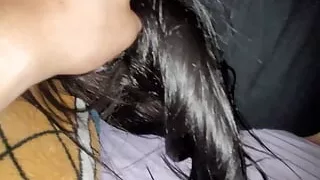 From the side I fuck her while she enjoys a very big cock