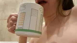 MILF Drink Water and Tea and Then Pee From Hairy Pussy