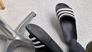 Addilettes with socks on the balcony 1