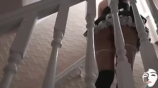 Hot petite asian whore gives hj to super-sexy girl with petite tits.