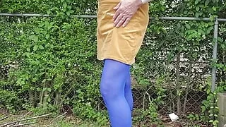 Gay Sexy Cd outdoors teasing and caressing myself in nylon tights, leotard, miniskirt.