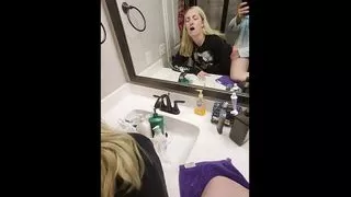 Fun Double Feature: Black Lace Dildo Play and Bathroom Thong Fuck