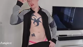 Tracksuit and thong ginger British scally lad