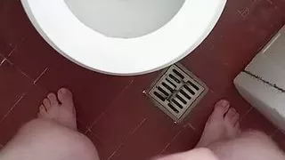 Straight Man Pissing at Home While Dick is Hard