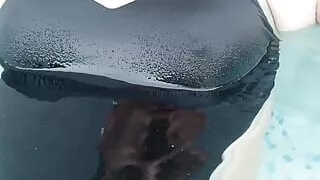 Sissies in sexy black arena swimsuit and big sliding in poil