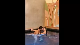 Making love in the pool, cum in the face