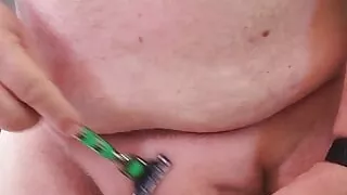 Shaving cock, pubis and balls
