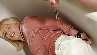 Used and humiliated! Tranny has to piss in, two guys cum and piss on her!