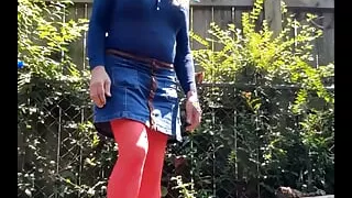 Crossdressed outdoors in a new outfit. Feeling my nylon self all over.