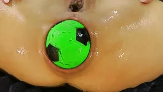 Hotkinkyjo in sexy black net stockings take tons of balls in her ass & anal prolapse