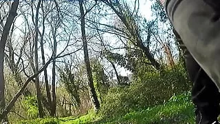 Slut walking in forest to see river The Rhone