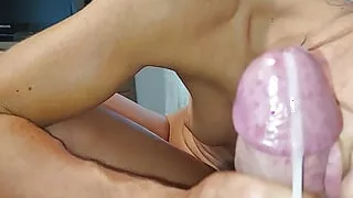 Amateur Wife Della Rides Cock in Wet Panties Before Edging BJ Cumshot Finish