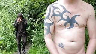 Hung ginger caught outside wanking