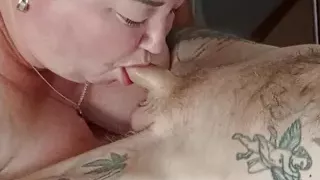 Stepmom sucks and jerks off my dick with her hands and tits