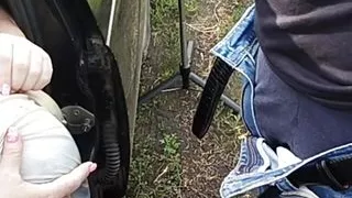 the bitch gives me a blowjob in the parking lot in the park