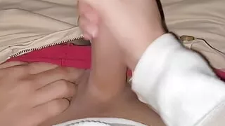 Cruising young gay student jerks off in my car until he cums in public after swallowing my cum