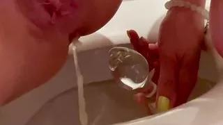 Drains cum out of ass in the toilet