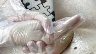 Unusual handjob from nurse in nylon gloves