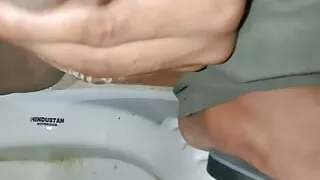 First time sex hand job bathroom