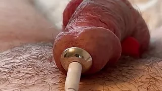 Fucking my prostate with electro ejaculation a long prostate sound and penis plug with electrode in my ass