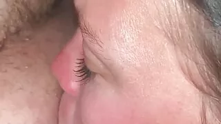 Pretty brunette sucks big cock