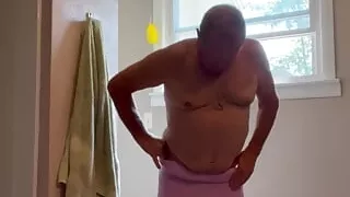 Sissy steps out of the shower and puts on sissy outfit