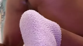 A Hot Femboy In Purple Fuzzy Socks