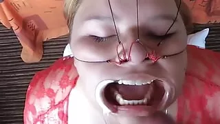 Cum on Face in Bondage Facial Scene
