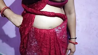 Indian desi bhabhi in red saree foreplay for making video of her dewar to fucked her