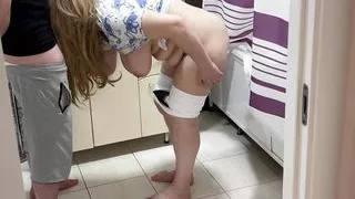 big stepmom got a dick in her wide ass and in her mouth in the toilet when she was fucked in anal