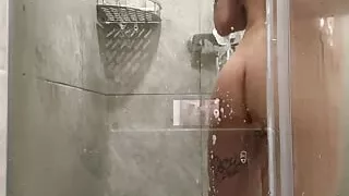 Petite teen takes shower at neighbour