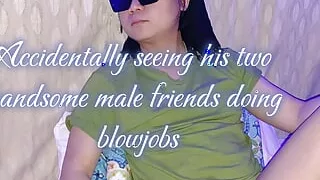A straight guy accidentally saw his two hot and handsome male colleagues blowing a nice big cock