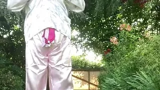 In outfit with my pink satin pajamas