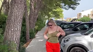 Risky Outdoor Tits Flash on Parking
