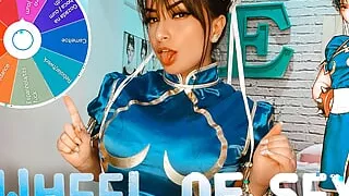 Chun Li cosplay in the wheel of sex jerk off game FEET CAMEL TOE TWERKING AND BLOWJOB