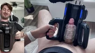 His FIRST TIME putting his big, uncut dick into his XT5 Auto Stroker Toy till he CUMS - TOY REVIEW