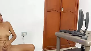 I masturbate watching hot videos while my big stepbrother watches me and fucks me with his huge penis