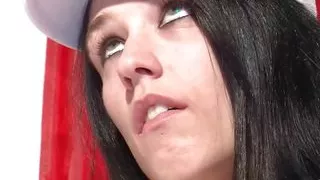 Brunette milf sucking his cock dry